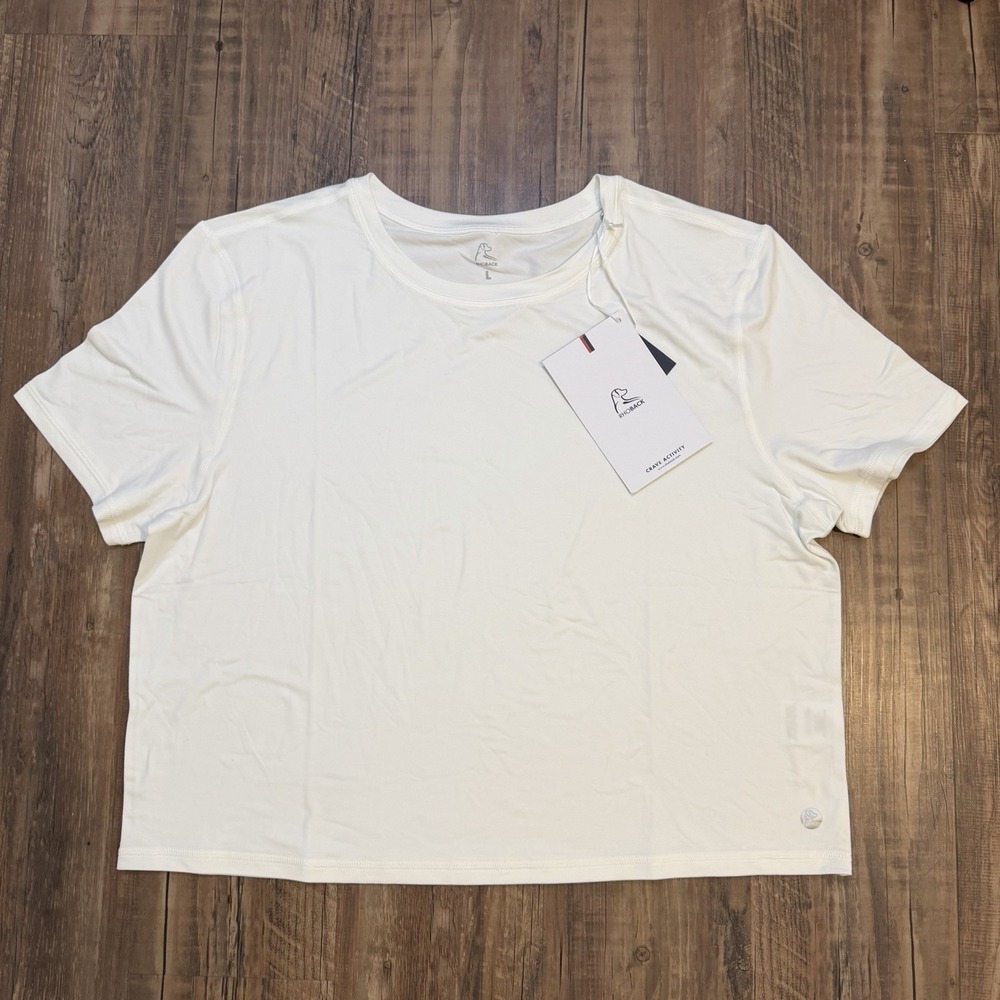 Rhoback Shirt Women's L White Short Sleeve Drift Crop Tee Performance Skyknit - Picture 1 of 7
